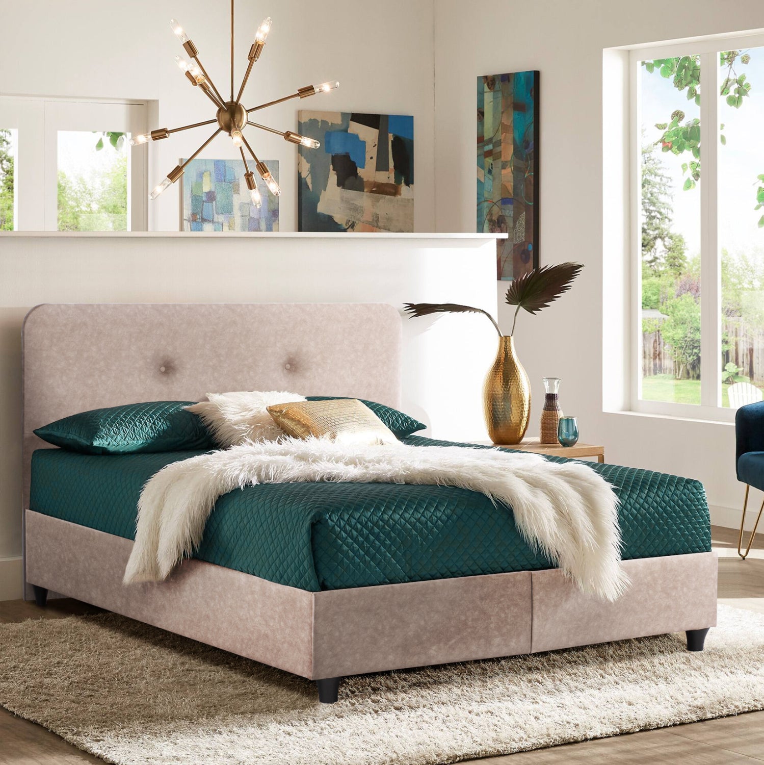 Bed FB9637.22 DOLORES, beige NUBUCK-type fabric, 150x200