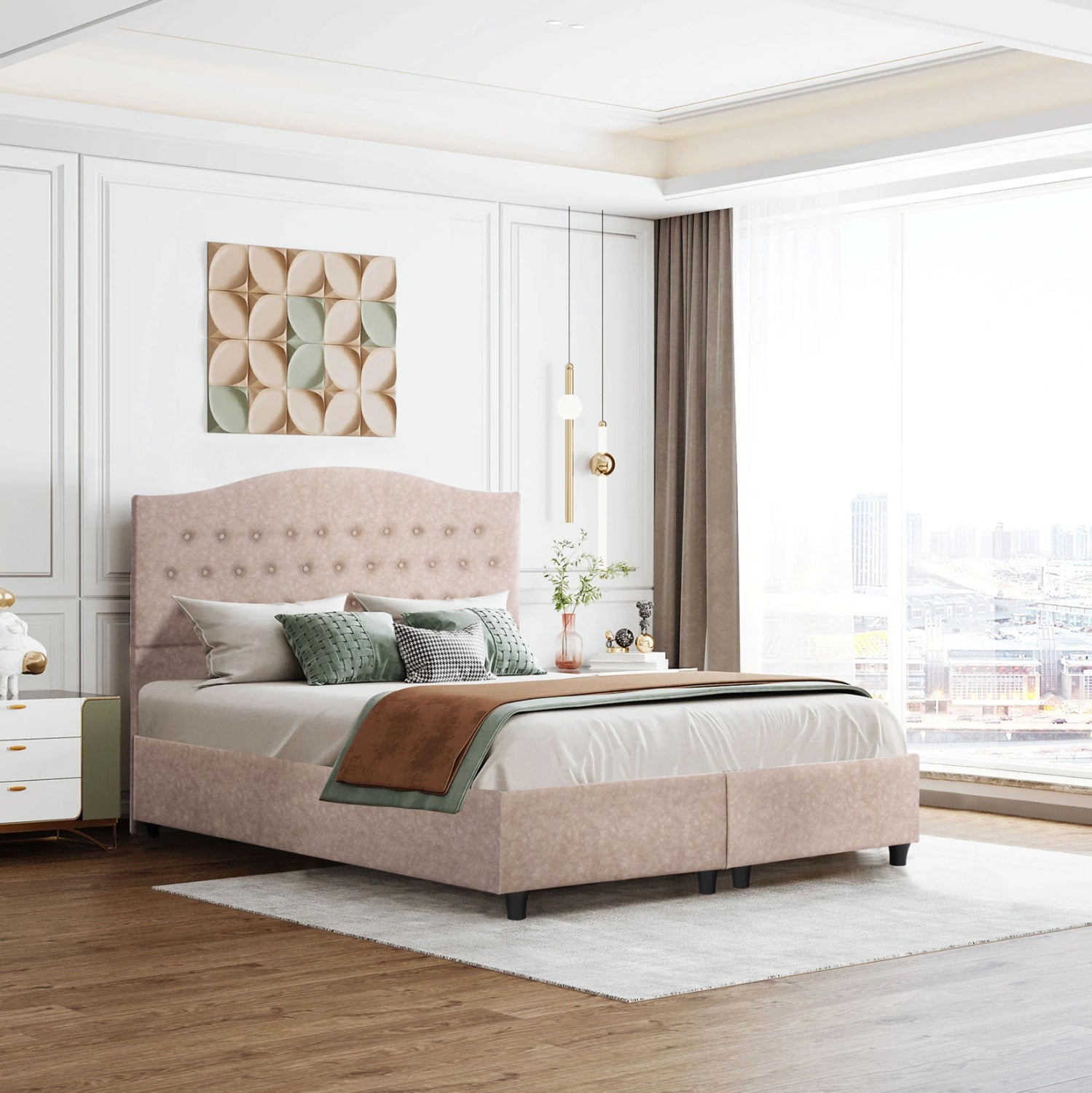 BED MALENA HM638.22 BEIGE FABRIC t.NUBUCK FOR MATTRESS 150x200cm.