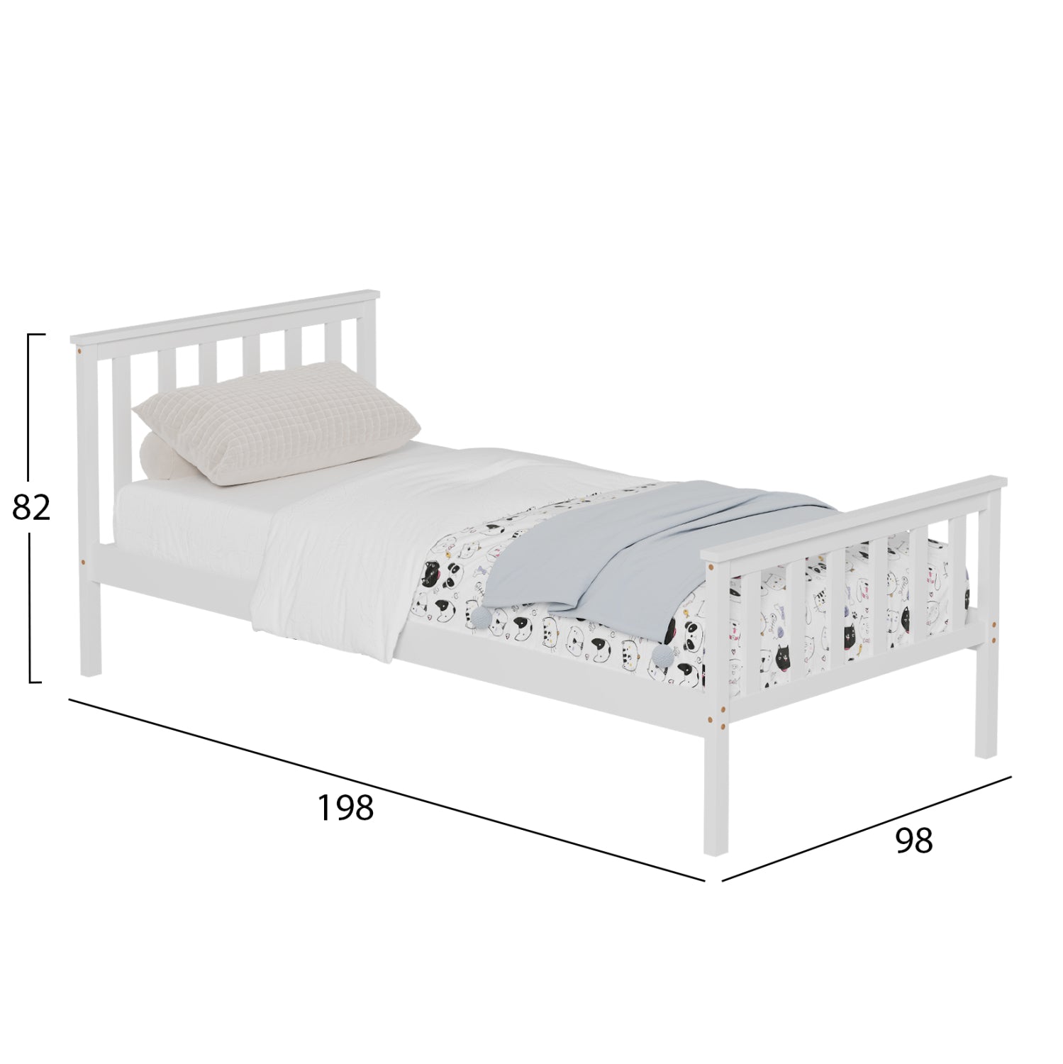 BED GIMLY HM675.03 SOLID PINE WOOD IN WHITE FOR MATTRESS 190x90cm.