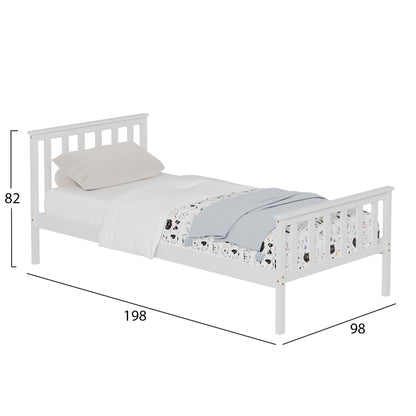 BED GIMLY HM675.03 SOLID PINE WOOD IN WHITE FOR MATTRESS 190x90cm.