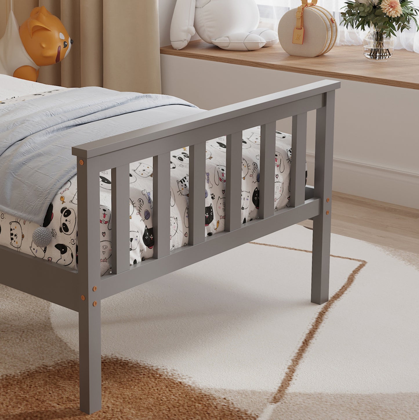 BED GIMLY HM675.05 SOLID PINE WOOD IN GREY FOR MATTRESS 190x90cm.