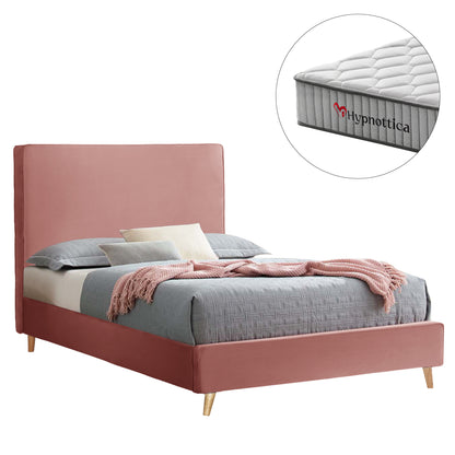 SEMI-DOUBLE BED WITH MATTRESS MAYLIN HM10758.01 DUSTY PINK VELVET--MATTRESS 120X200cm