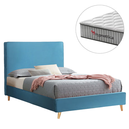 SEMI-DOUBLE BED WITH MATTRESS MAYLIN HM10758.02 TURQUOISE VELVET--MATTRESS 120X200cm