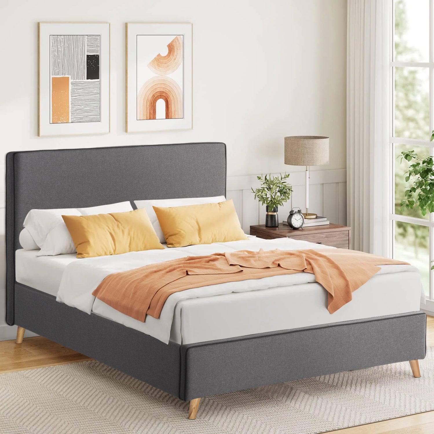 SEMI-DOUBLE BED WITH MATTRESS MAYLIN HM10758.03 GREY FABRIC--MATTRESS 120X200cm