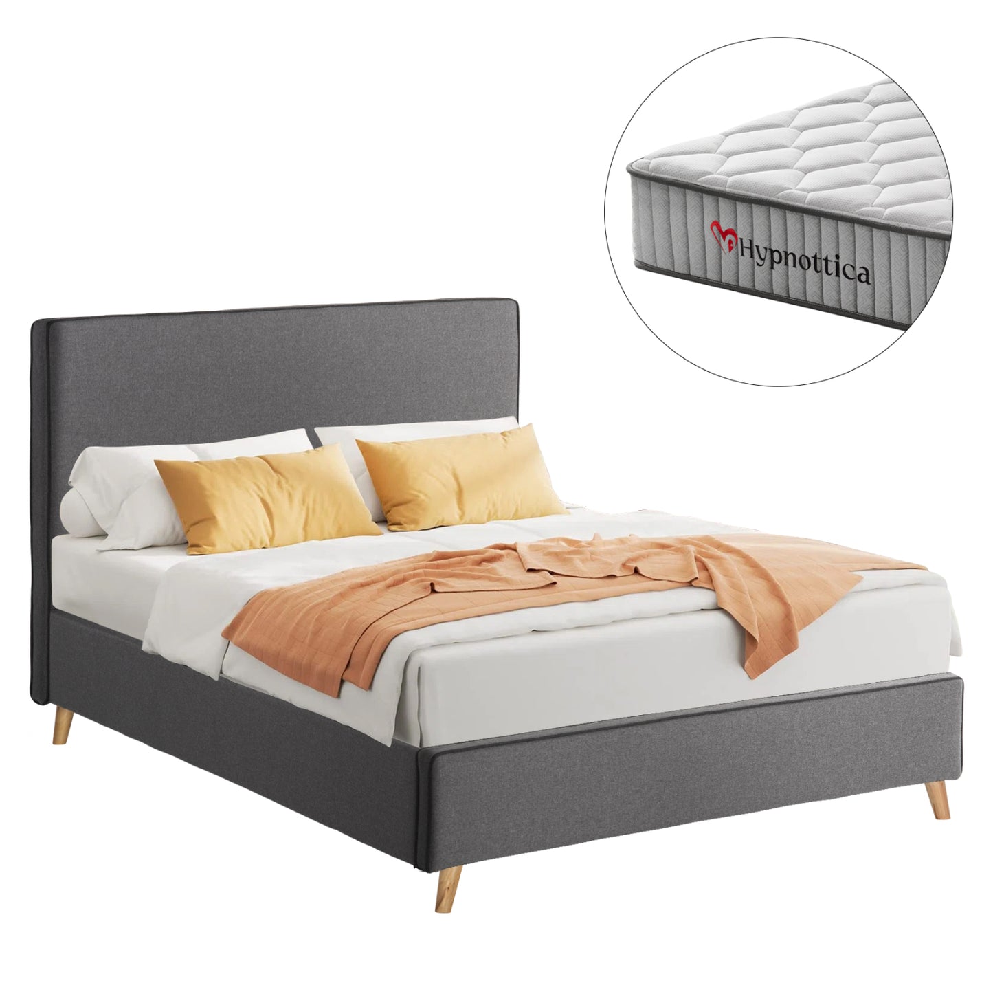 SEMI-DOUBLE BED WITH MATTRESS MAYLIN HM10758.03 GREY FABRIC--MATTRESS 120X200cm
