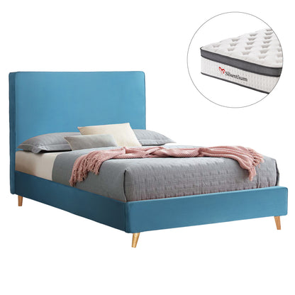 SEMI-DOUBLE BED WITH MATTRESS MAYLIN HM10802.01 TURQUOISE VELVET--MATTRESS 120X200cm