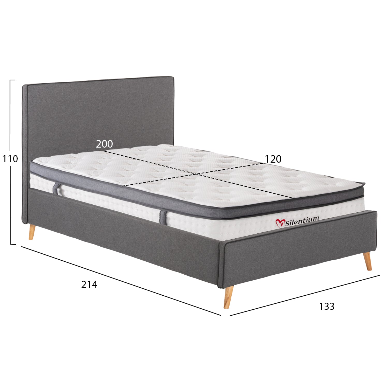 SEMI-DOUBLE BED WITH MATTRESS MAYLIN HM10802.02 GREY FABRIC--MATTRESS 120X200cm