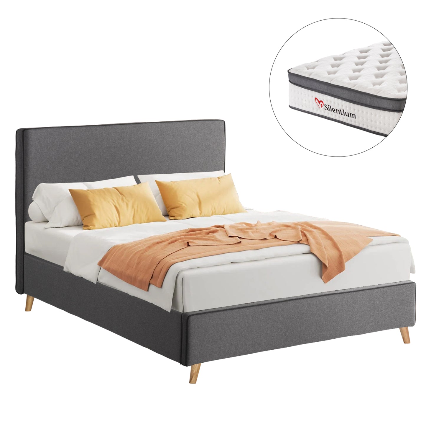 SEMI-DOUBLE BED WITH MATTRESS MAYLIN HM10802.02 GREY FABRIC--MATTRESS 120X200cm