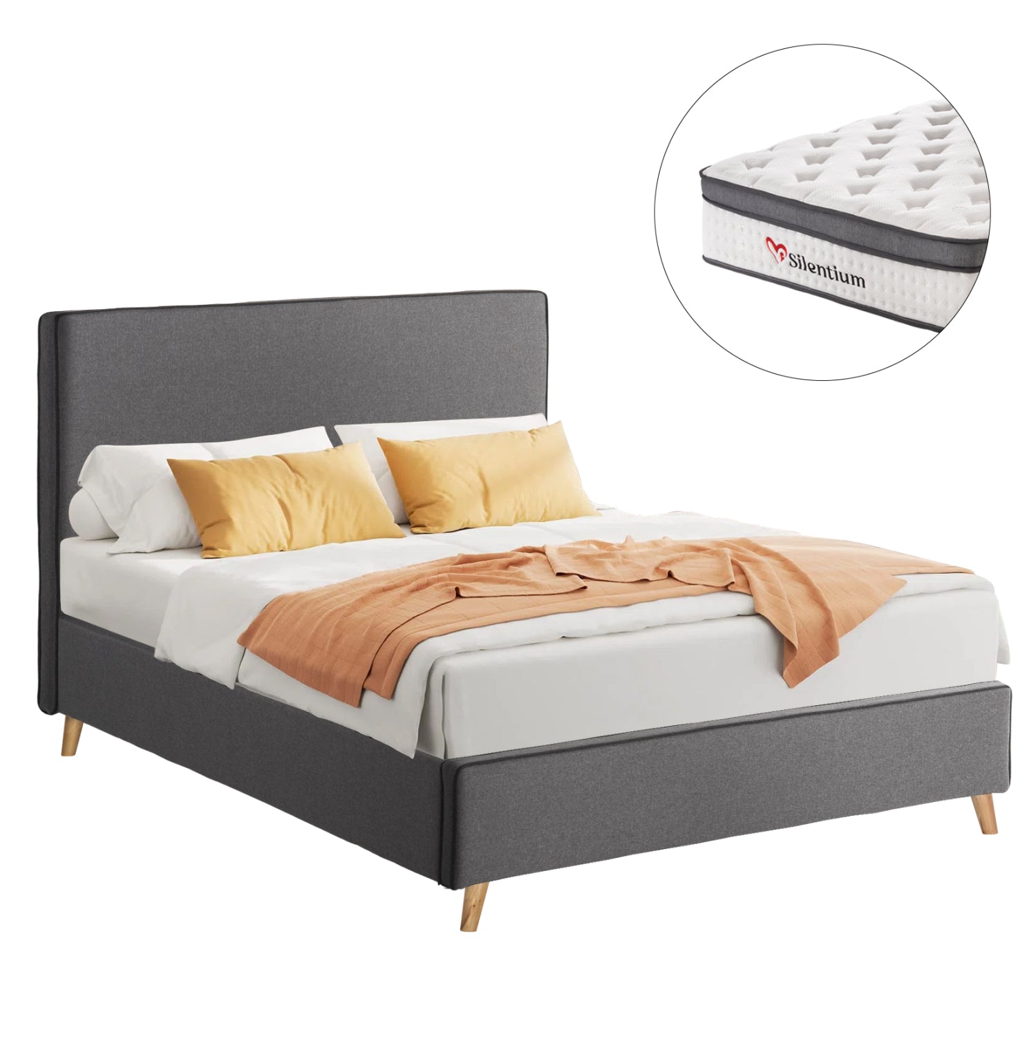 SEMI-DOUBLE BED WITH MATTRESS MAYLIN HM10802.02 GREY FABRIC--MATTRESS 120X200cm