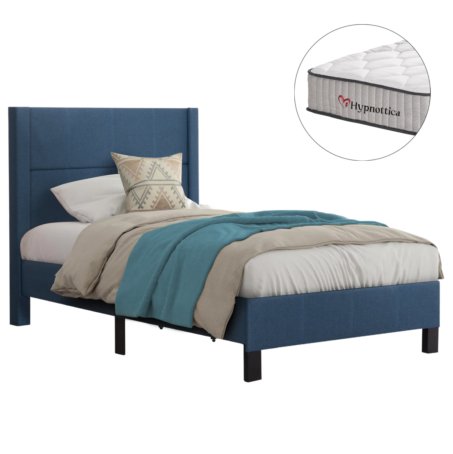 SEMI-DOUBLE BED WITH MATTRESS TRILLOP HM10757.02 BLUE FABRIC--FOR 120X200cm.