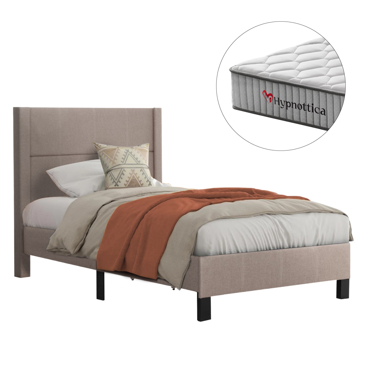 SEMI-DOUBLE BED WITH MATTRESS TRILLOP HM10757.03 BEIGE FABRIC--FOR 120X200cm.