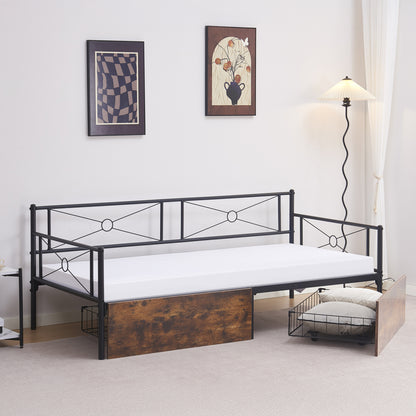 SOFA-BED BERNIE HM21120.01 METAL FRAME IN BLACK & DRAWERS- FOR MATTRESS 190x90cm.