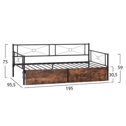 SOFA-BED BERNIE HM21120.01 METAL FRAME IN BLACK & DRAWERS- FOR MATTRESS 190x90cm.