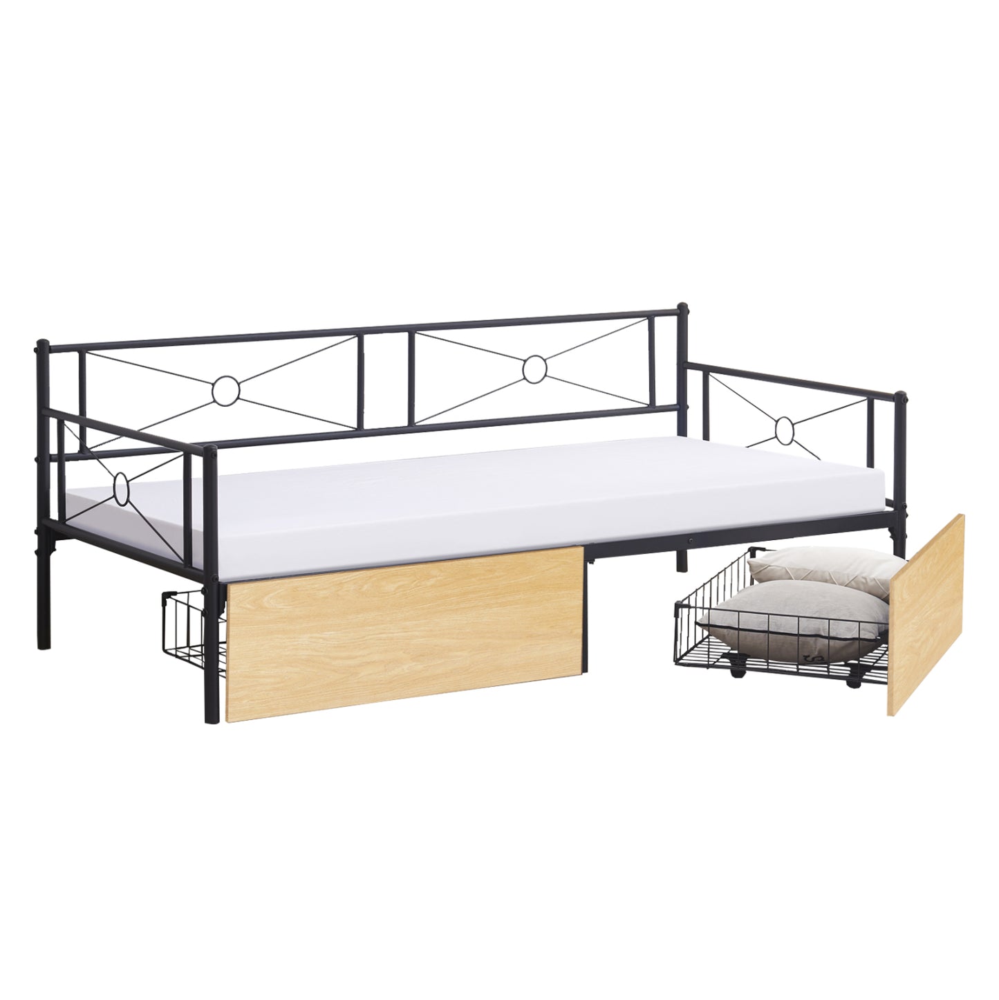 SOFA-BED BERNIE HM21120.02 METAL FRAME IN BLACK & SONAMA DRAWERS- FOR MATTRESS 190x90cm.
