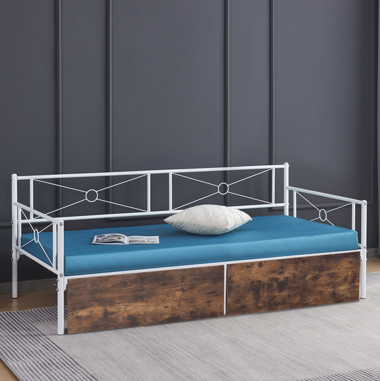 SOFA-BED BERNIE HM21121.01 METAL FRAME IN WHITE & DRAWERS- FOR MATTRESS 190x90cm.