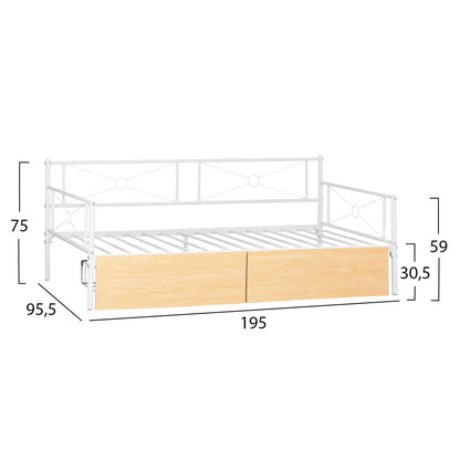 SOFA-BED BERNIE HM21121.02 METAL FRAME IN WHITE & SONAMA DRAWERS- FOR MATTRESS 190x90cm.
