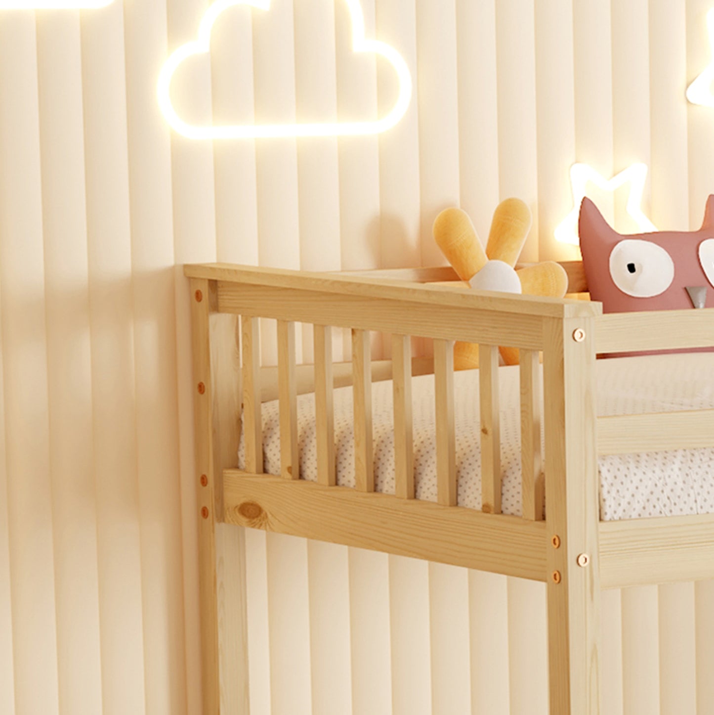BUNK BED FOR CHILDREN LANTAI HM682.01 PINE WOOD IN NATURAL-MATTRESSES 190x90cm