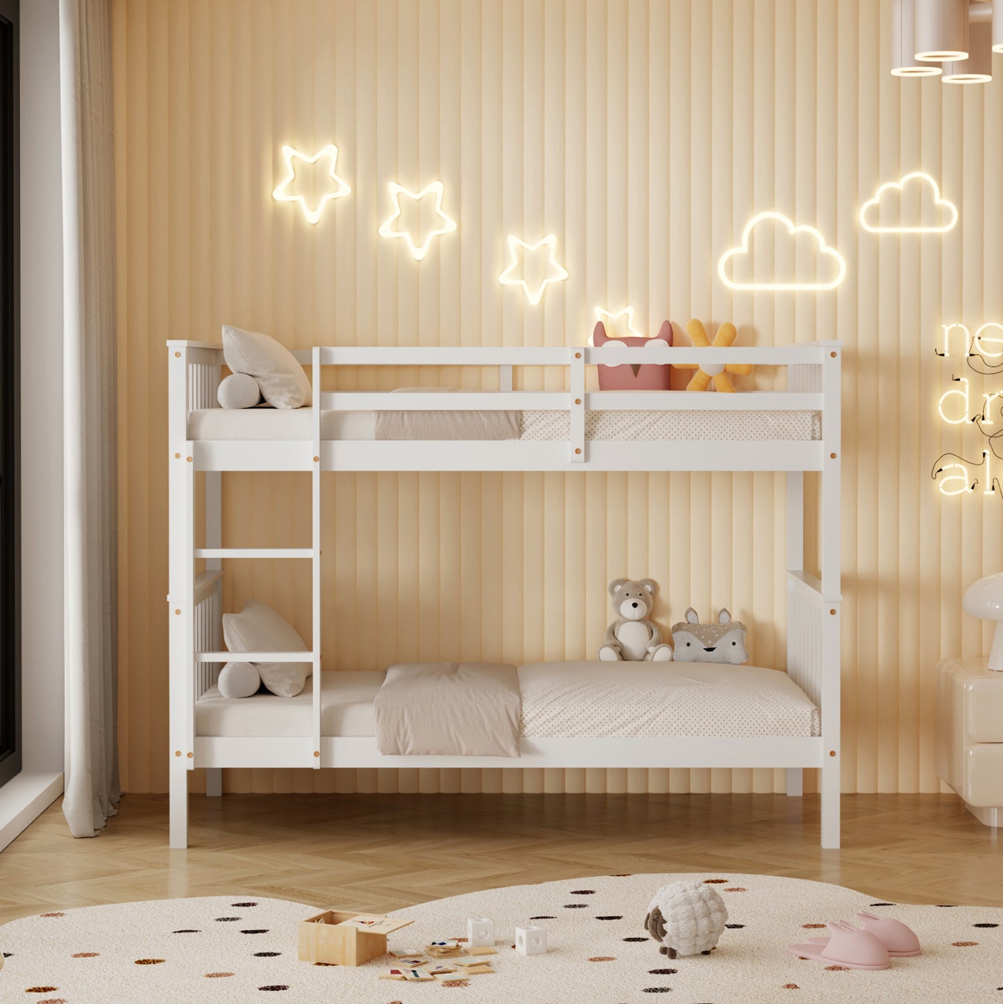 BUNK BED FOR CHILDREN LANTAI HM682.03 PINE WOOD IN WHITE-MATTRESSES 190x90cm