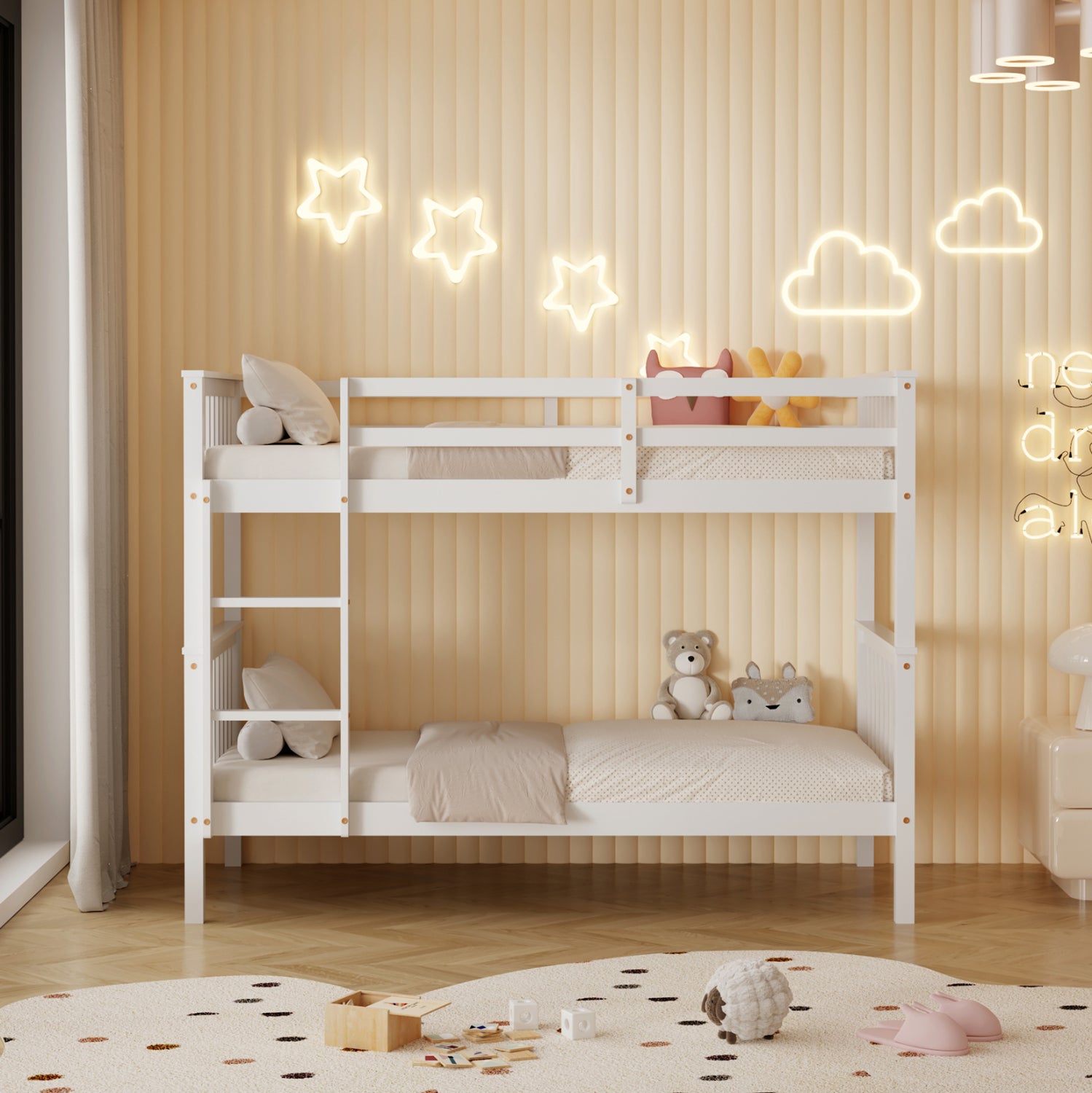 BUNK BED FOR CHILDREN LANTAI HM682.03 PINE WOOD IN WHITE-MATTRESSES 190x90cm