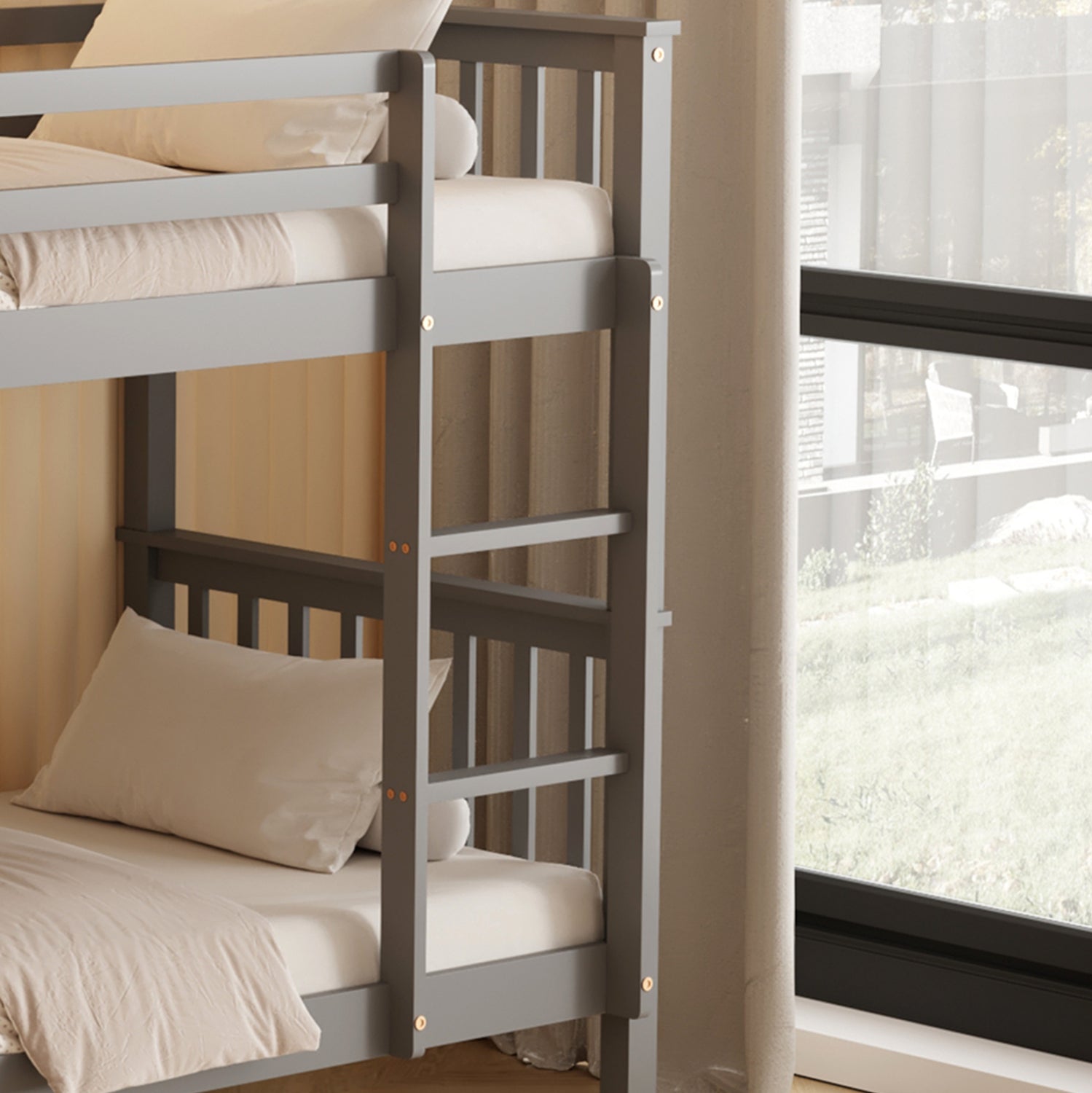 BUNK BED FOR CHILDREN LANTAI HM682.05 PINE WOOD IN GREY-MATTRESSES 190x90cm