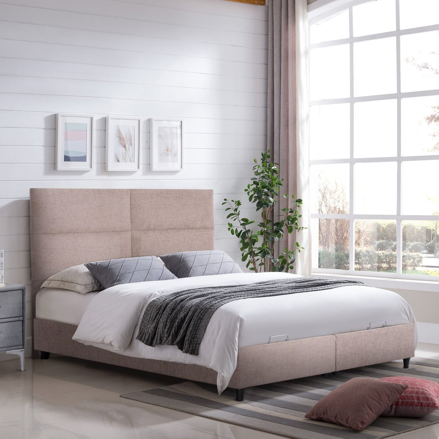 BED WITH STORAGE SPACE MILO HM738.22 BEIGE TEDDY FABRIC FOR MATTRESS 140x200cm