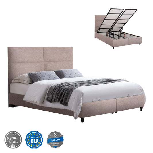 BED WITH STORAGE SPACE MILO HM738.22 BEIGE TEDDY FABRIC FOR MATTRESS 140x200cm