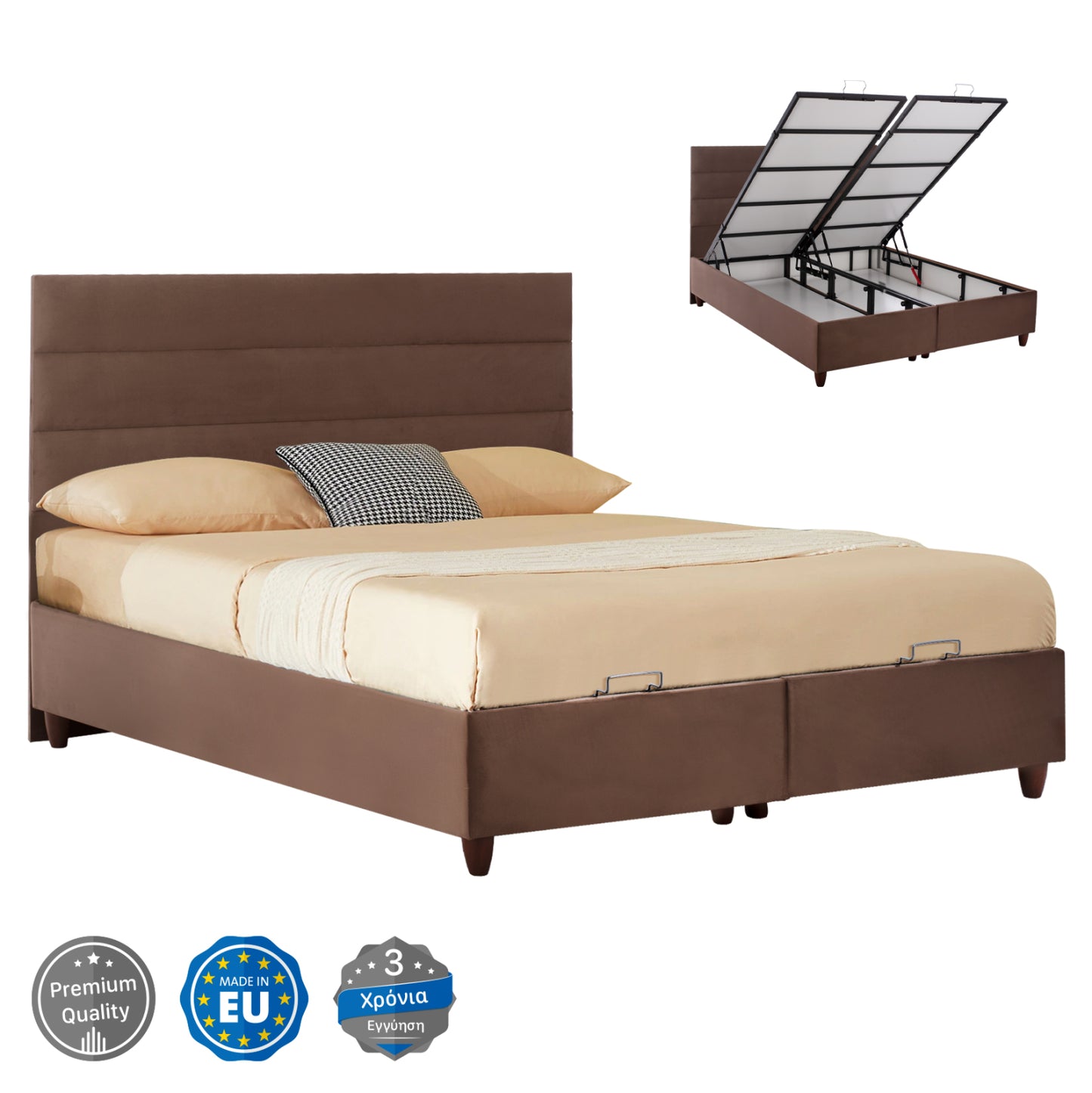 HM623.02  BROWN VELVET BED WITH STORAGE SPACE ELOISE FOR MATTRESS 160x200 cm.