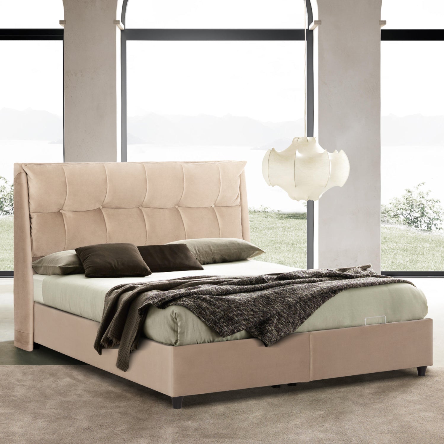 BED WITH STORAGE SPACE DREAMLET HM716 BEIGE VELVET -FOR MATTRESS 160x200cm.