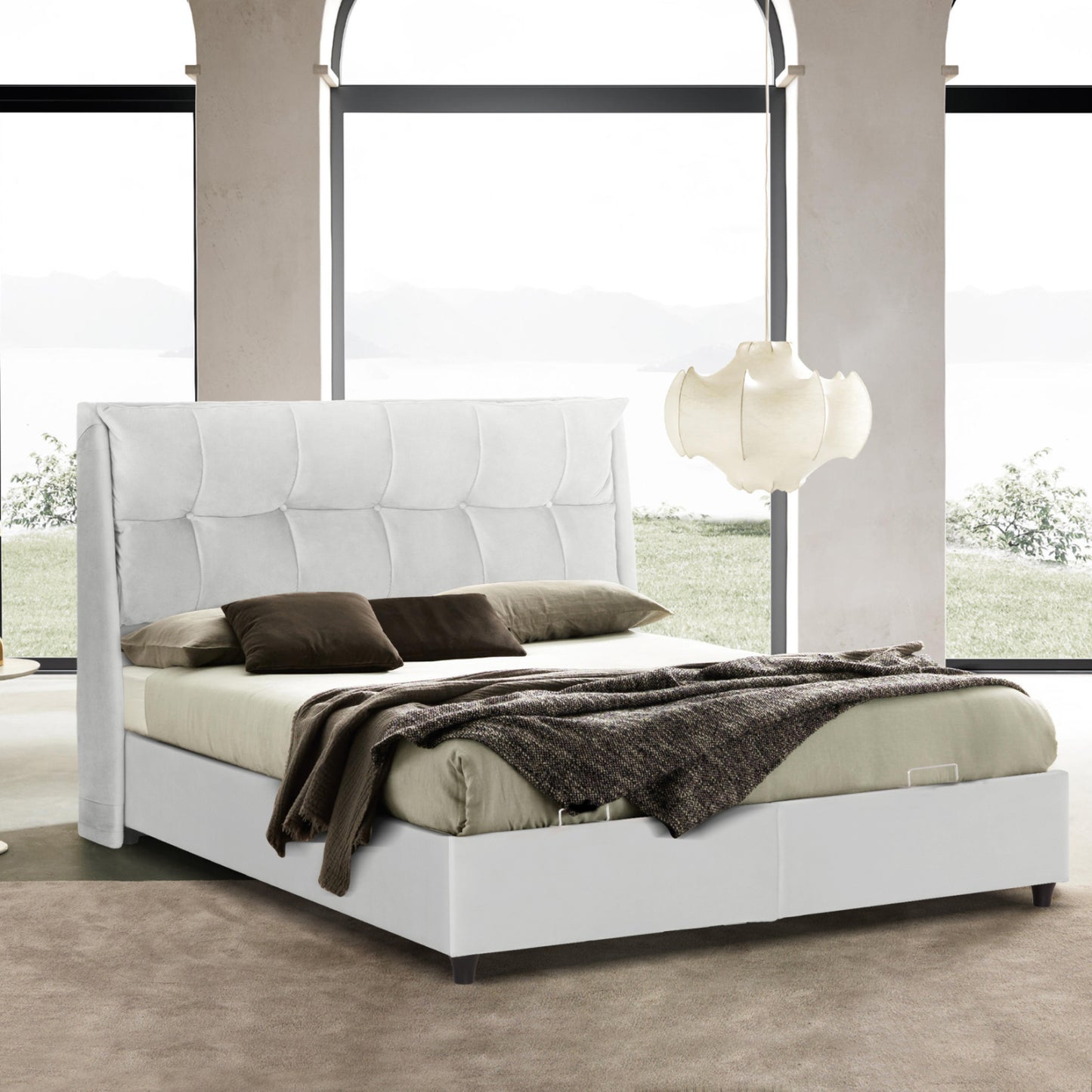 BED WITH STORAGE SPACE DREAMLET HM716.03 WHITE TEDDY FABRIC -FOR MATTRESS 160x200cm.