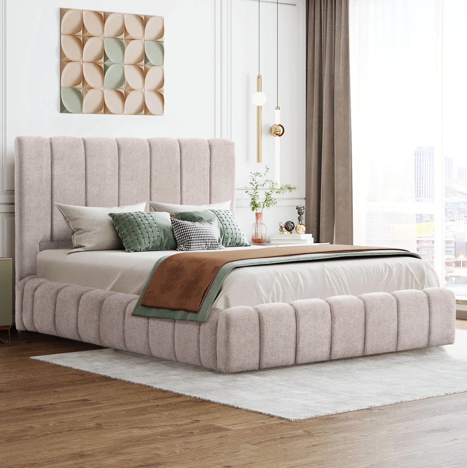 BED WITH STORAGE SPACE REMO HM719.10 TEDDY FABRIC IN BEIGE-FOR MATTRESS 160x200cm.