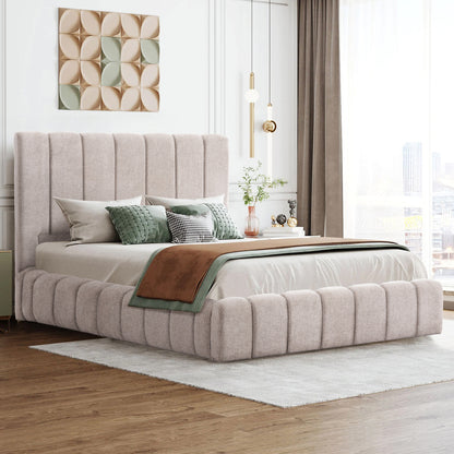 BED WITH STORAGE SPACE REMO HM719.10 TEDDY FABRIC IN BEIGE-FOR MATTRESS 160x200cm.
