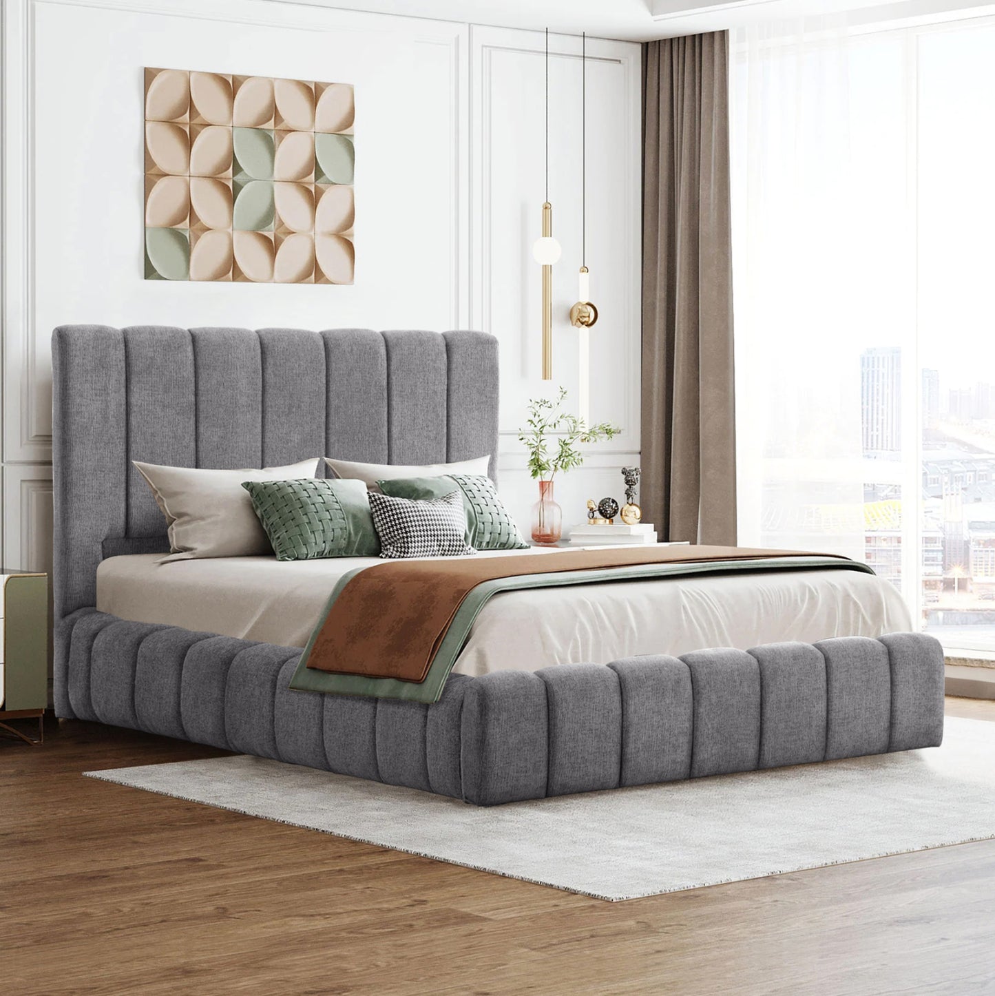 BED WITH STORAGE SPACE REMO HM719.22 TEDDY FABRIC IN GREY-FOR MATTRESS 160x200cm.
