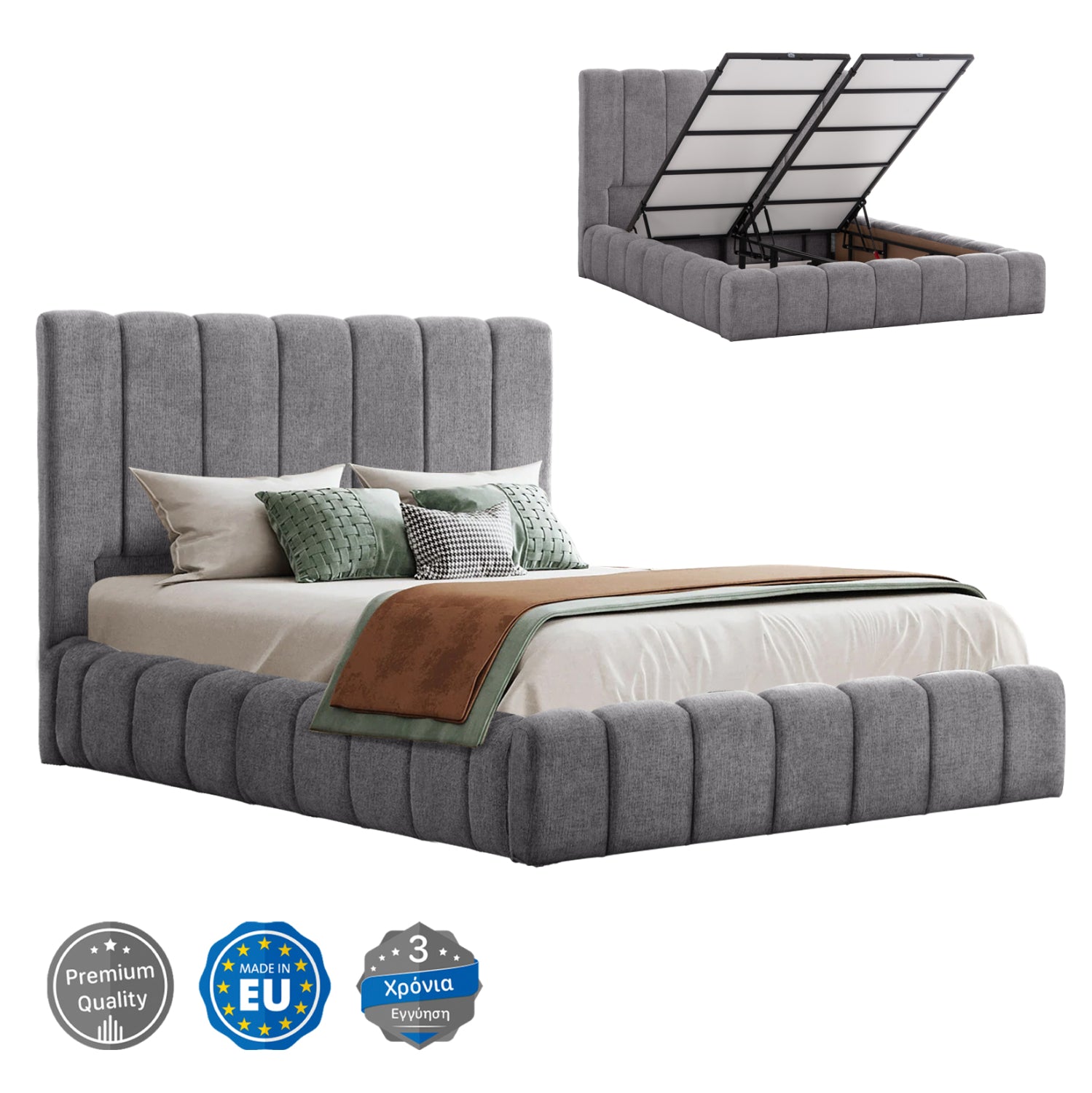 BED WITH STORAGE SPACE REMO HM719.22 TEDDY FABRIC IN GREY-FOR MATTRESS 160x200cm.