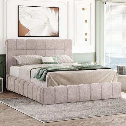 BED WITH STORAGE SPACE RAMON HM720.10 TEDDY FABRIC IN BEIGE-FOR MATTRESS 160x200cm.