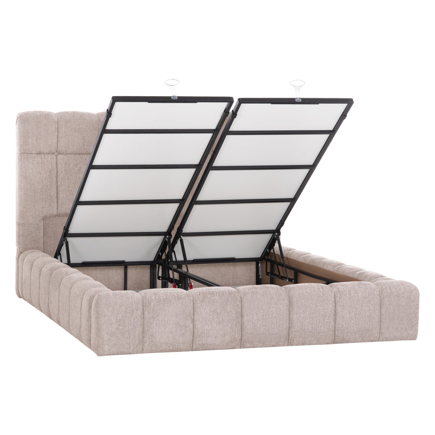 BED WITH STORAGE SPACE RAMON HM720.10 TEDDY FABRIC IN BEIGE-FOR MATTRESS 160x200cm.