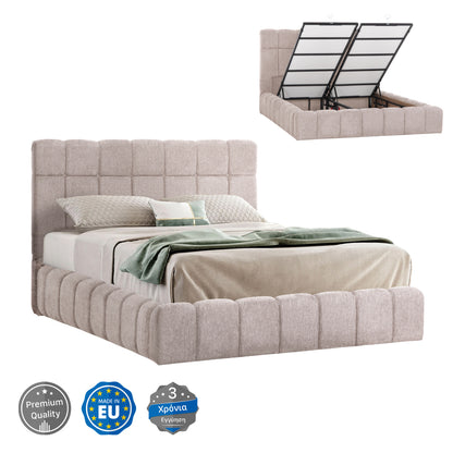 BED WITH STORAGE SPACE RAMON HM720.10 TEDDY FABRIC IN BEIGE-FOR MATTRESS 160x200cm.