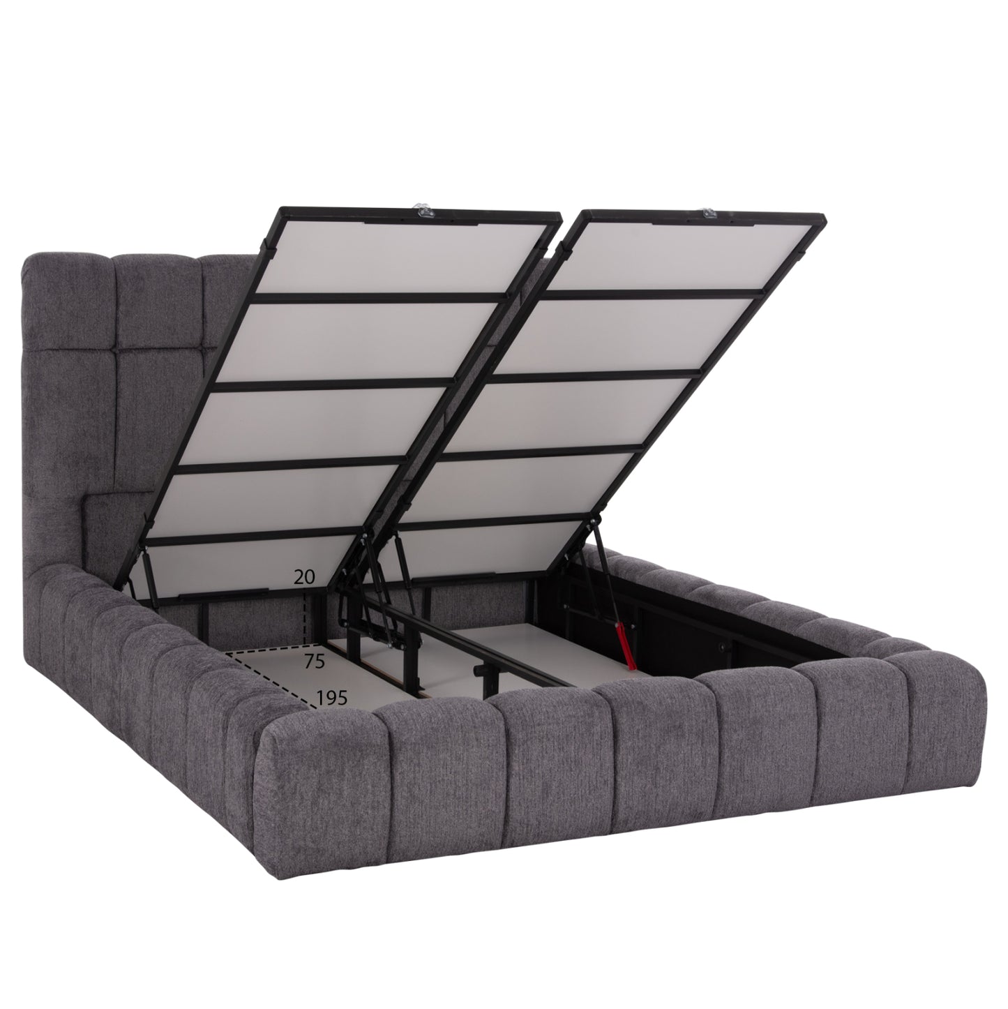 BED WITH STORAGE SPACE RAMON HM720.22 TEDDY FABRIC IN GREY-FOR MATTRESS 160x200cm.