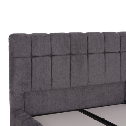 BED WITH STORAGE SPACE RAMON HM720.22 TEDDY FABRIC IN GREY-FOR MATTRESS 160x200cm.