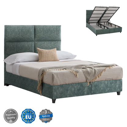 HM622.07 bed, nubuck-type green fabric, storage, 160x200