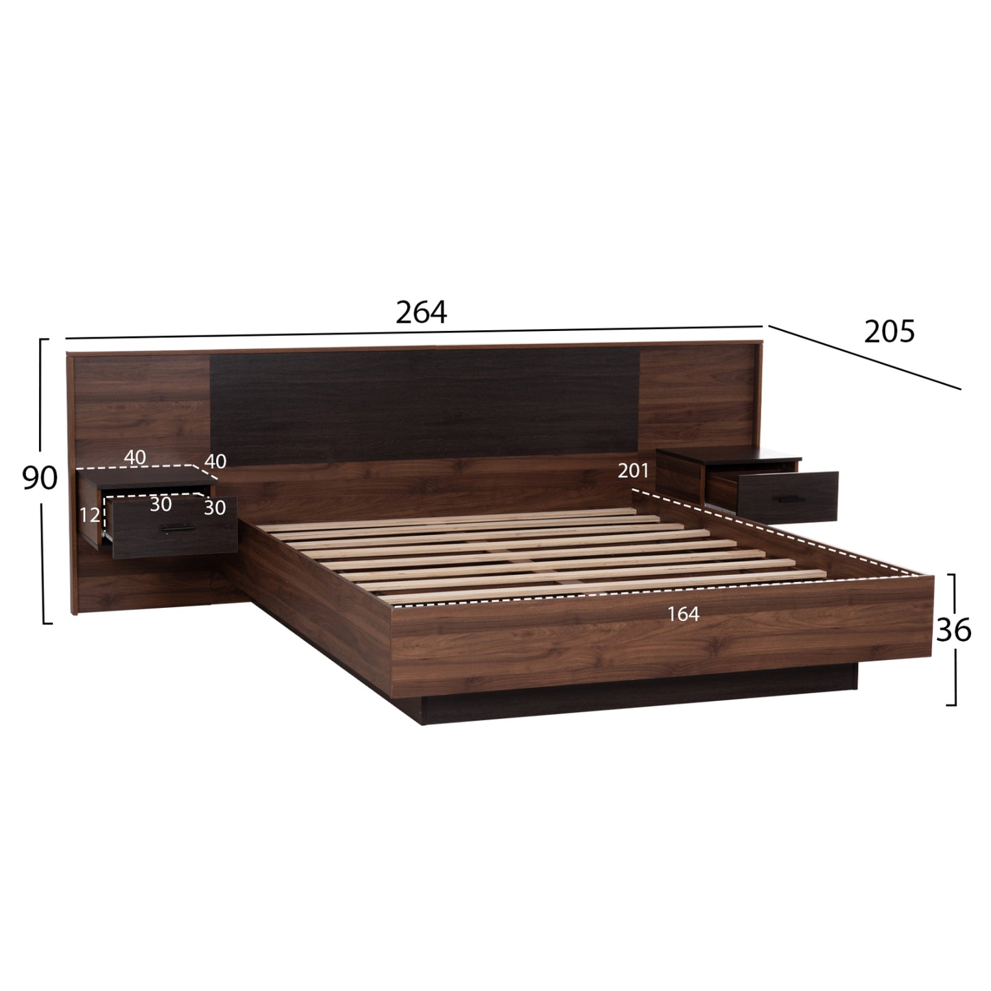 DOUBLE BED WITH NIGHTSTANDS CARYS HM744.11 MELAMINE IN WALNUT/ZEBRANO--MATTRESS 160x200cm
