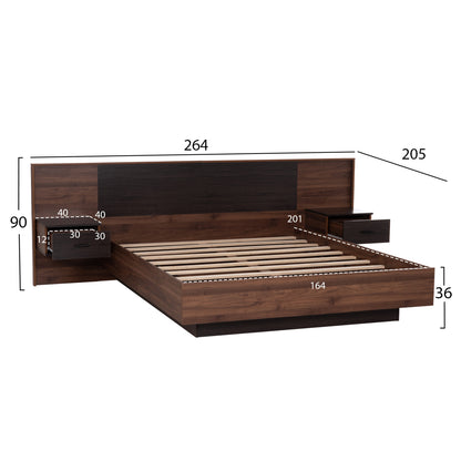 DOUBLE BED WITH NIGHTSTANDS CARYS HM744.11 MELAMINE IN WALNUT/ZEBRANO--MATTRESS 160x200cm