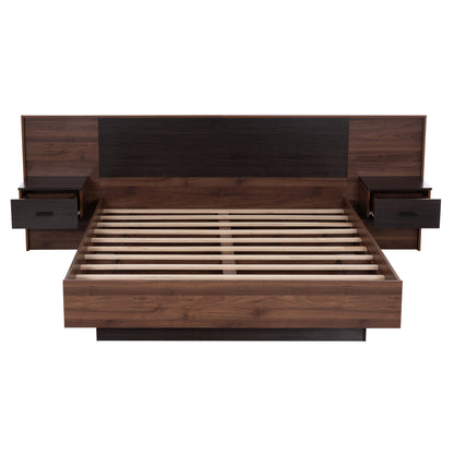 DOUBLE BED WITH NIGHTSTANDS CARYS HM744.11 MELAMINE IN WALNUT/ZEBRANO--MATTRESS 160x200cm
