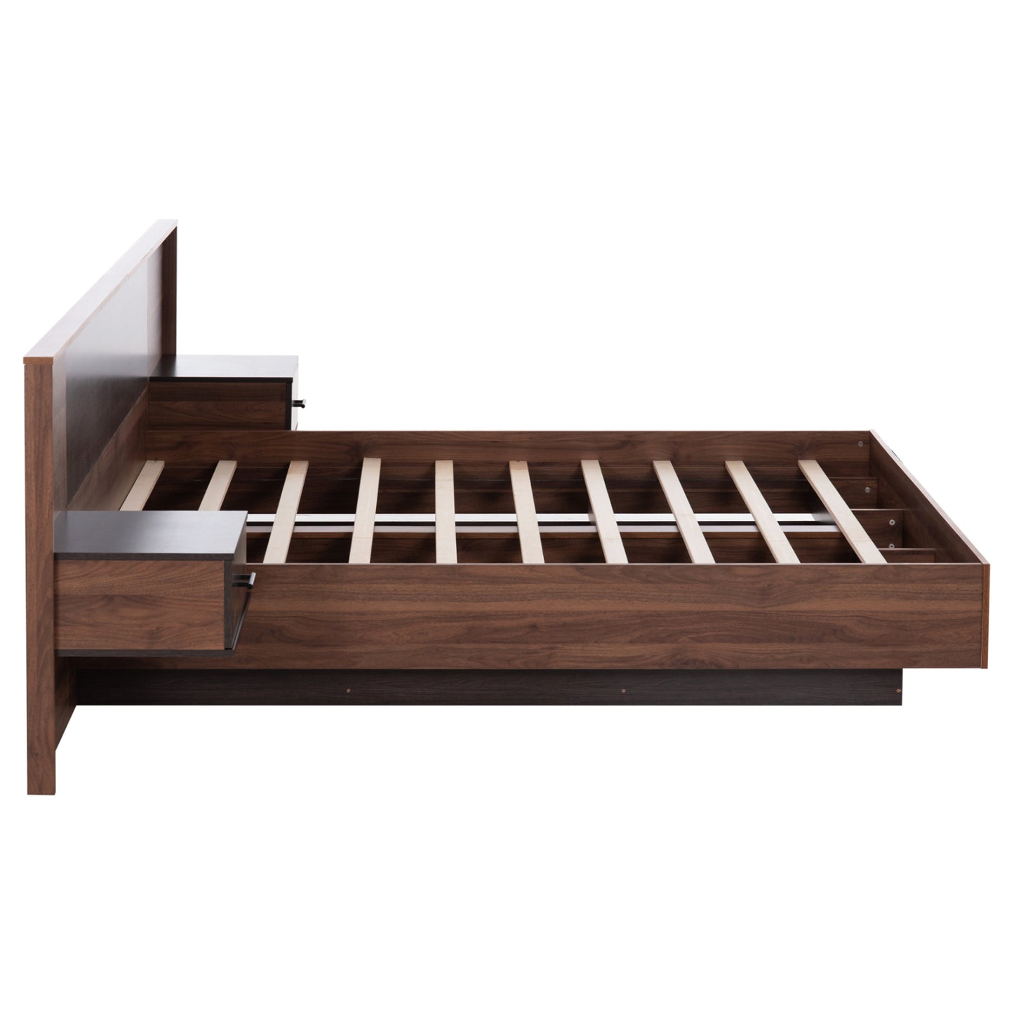 DOUBLE BED WITH NIGHTSTANDS CARYS HM744.11 MELAMINE IN WALNUT/ZEBRANO--MATTRESS 160x200cm