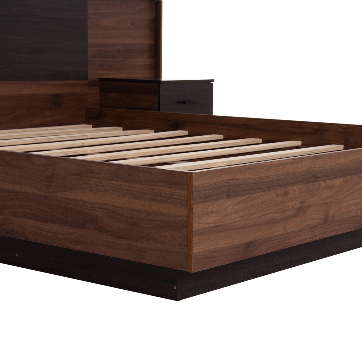 DOUBLE BED WITH NIGHTSTANDS CARYS HM744.11 MELAMINE IN WALNUT/ZEBRANO--MATTRESS 160x200cm