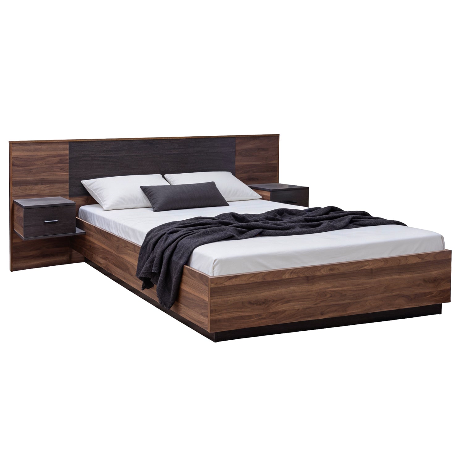 DOUBLE BED WITH NIGHTSTANDS CARYS HM744.11 MELAMINE IN WALNUT/ZEBRANO--MATTRESS 160x200cm