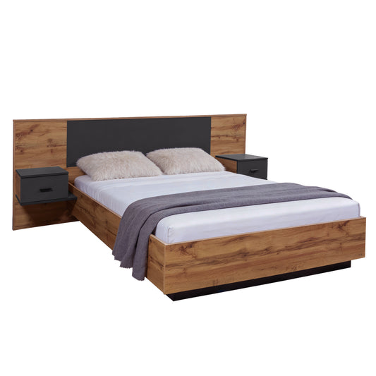 DOUBLE BED WITH NIGHTSTANDS CARYS HM744.12 MELAMINE IN NATURAL/GREY--MATTRESS 160x200cm