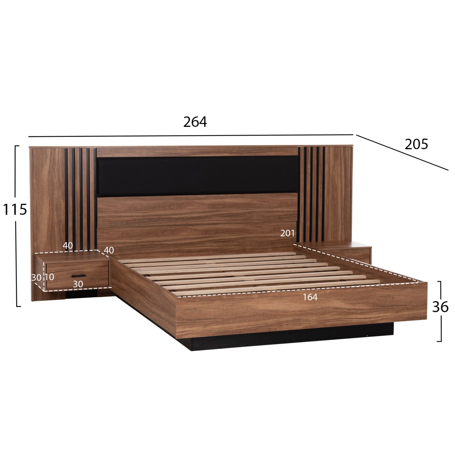 DOUBLE BED WITH NIGHTSTANDS HARRY HM750.01 MELAMINE IN NATURAL/BLACK--MATTRESS 160x200cm