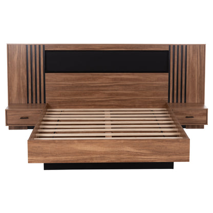 DOUBLE BED WITH NIGHTSTANDS HARRY HM750.01 MELAMINE IN NATURAL/BLACK--MATTRESS 160x200cm