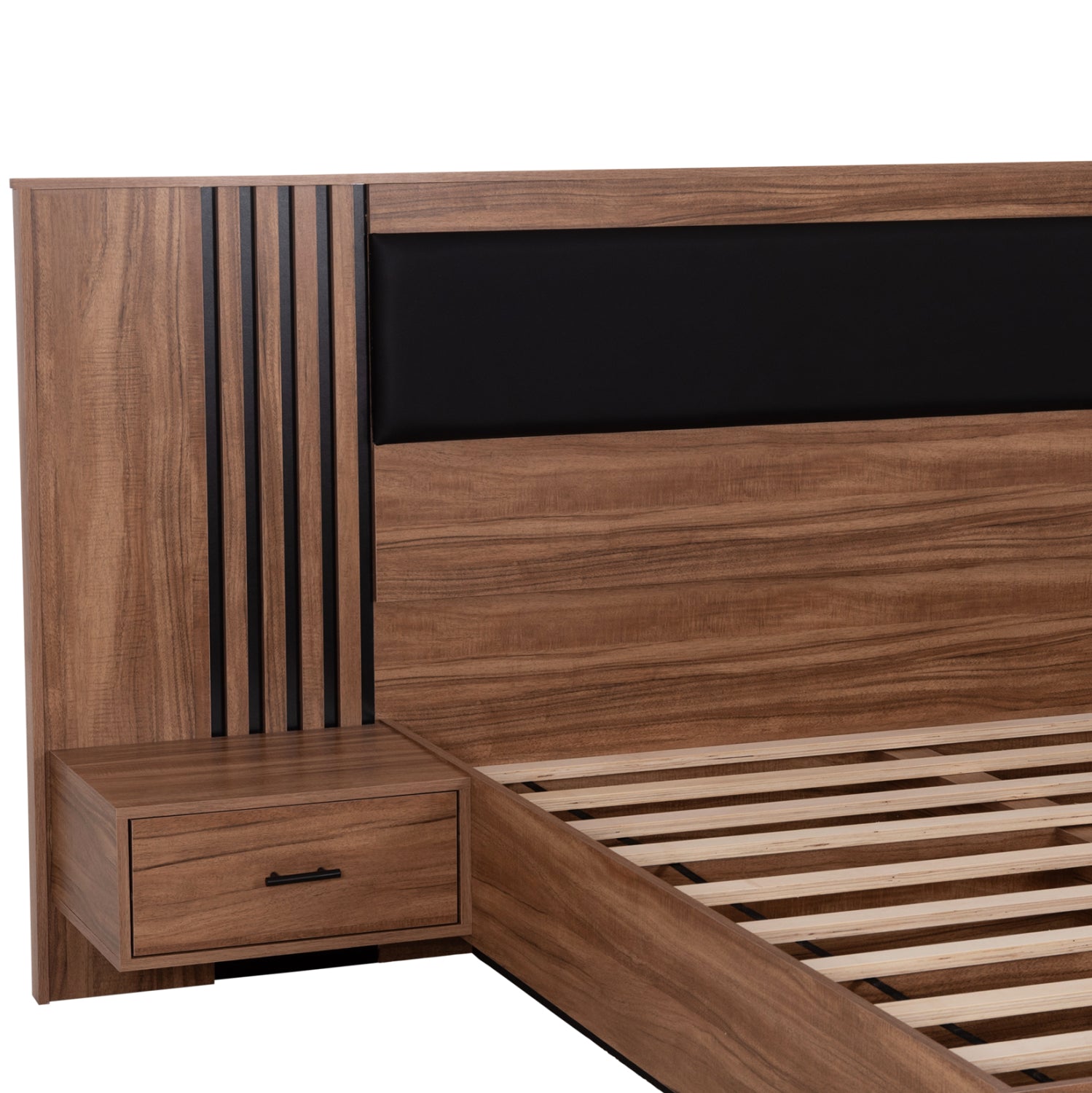 DOUBLE BED WITH NIGHTSTANDS HARRY HM750.01 MELAMINE IN NATURAL/BLACK--MATTRESS 160x200cm