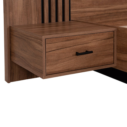 DOUBLE BED WITH NIGHTSTANDS HARRY HM750.01 MELAMINE IN NATURAL/BLACK--MATTRESS 160x200cm
